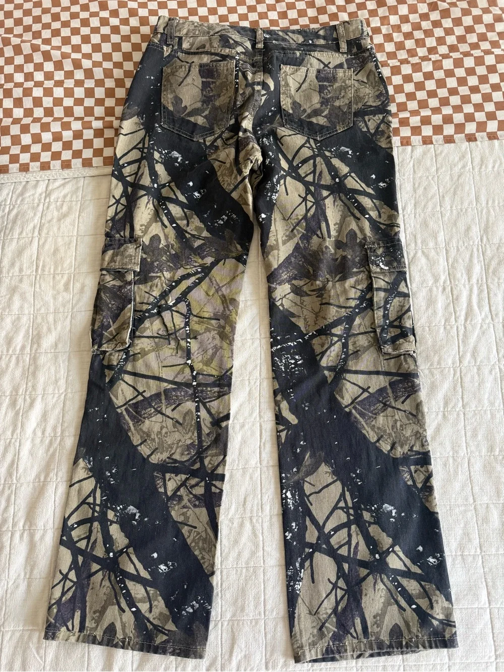 SHEIN Black & Tan Camouflage Wide-Leg Cargo Pants Tall Length
